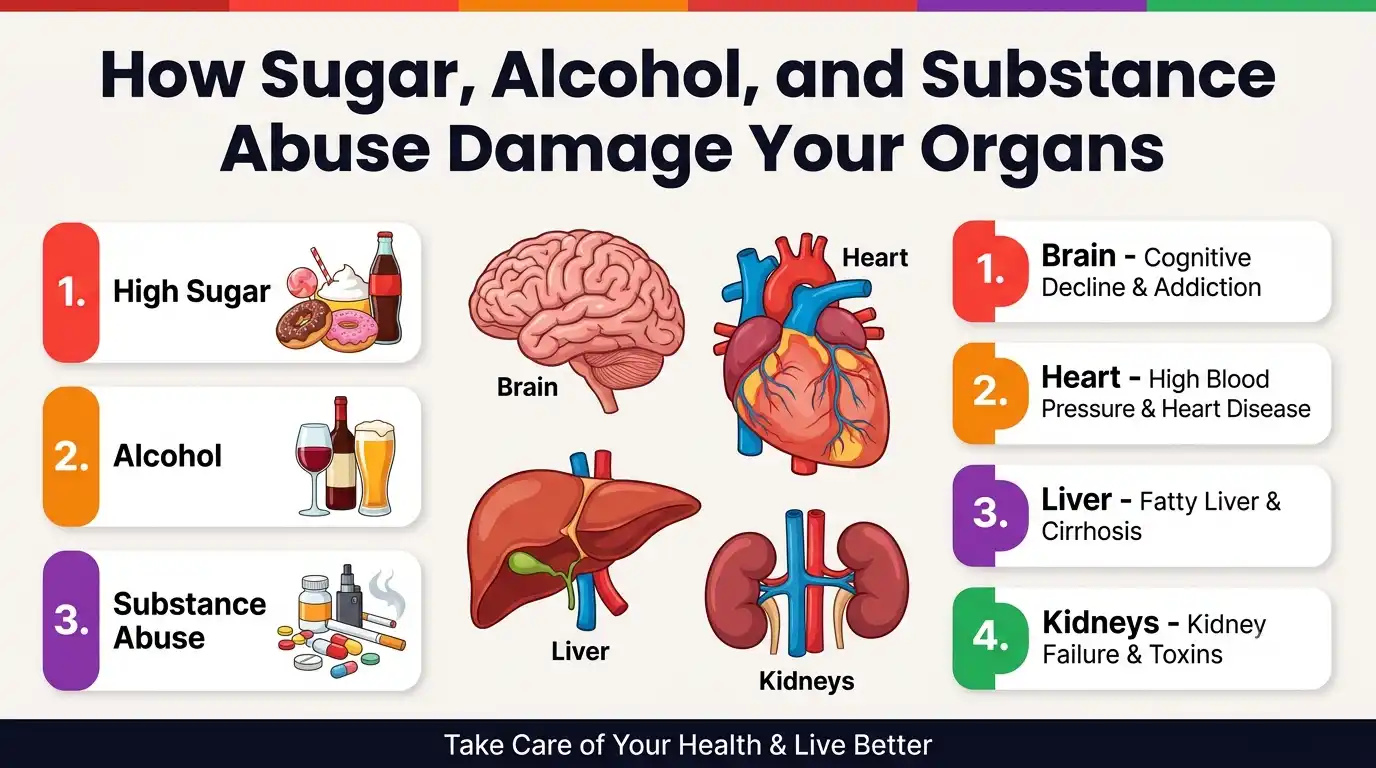 How Sugar, Alcohol, and Substance Abuse Damage Your Organs