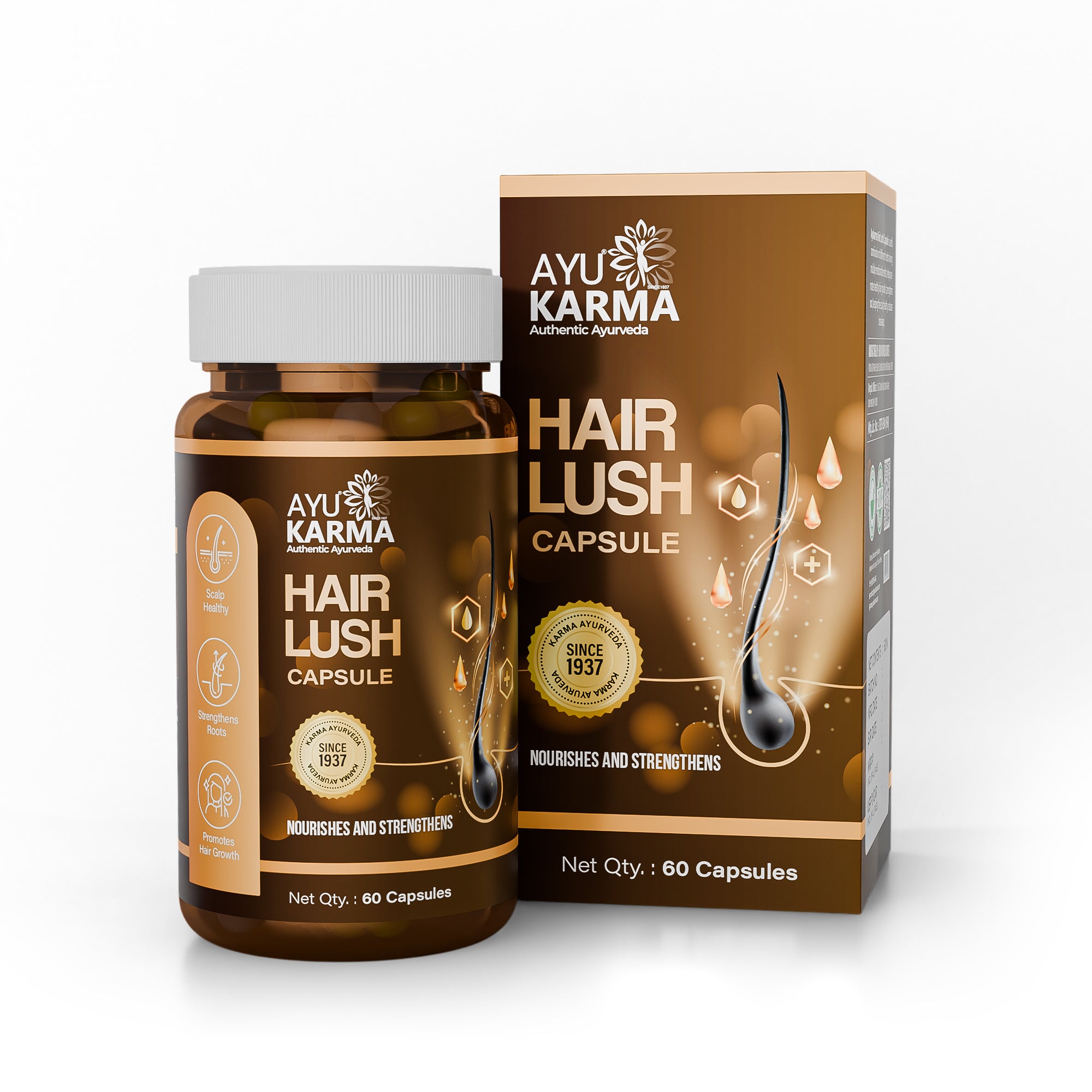 AyuKarma Hair Lush Capsules – Ayurvedic Hair Growth, Hair Fall Control & Root Strength Support