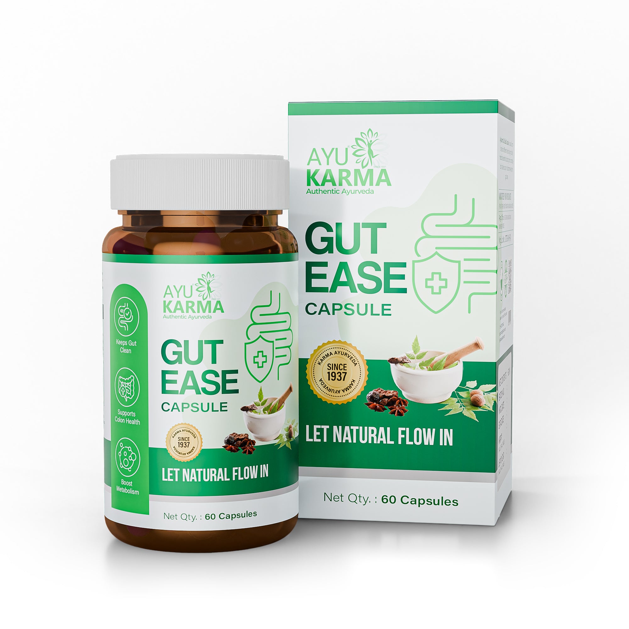 AyuKarma Gut Ease – Ayurvedic Supplement for Gas, Blotting, Constipation & Smooth Bowel Movement (Ministry of Ayush Approved)